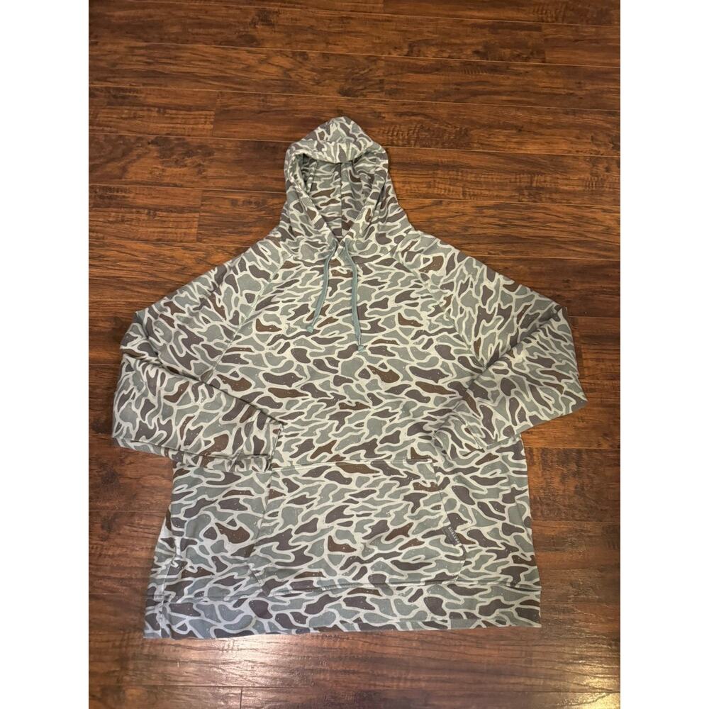 BURLEBO Hoodie Sweatshirt Mens 2XL Beige Pullover Hooded Fleece Camouflage